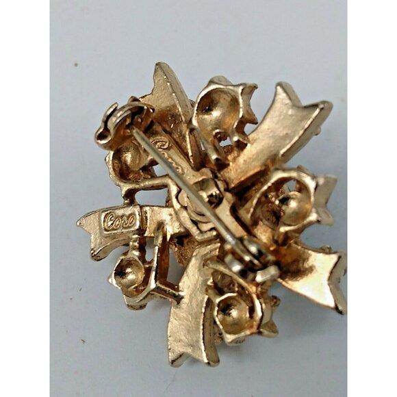 Vintage Coro Star Brooch Green & Pink Rhinestone Pearl seed bead 1 1/4" - Picture 5 of 9